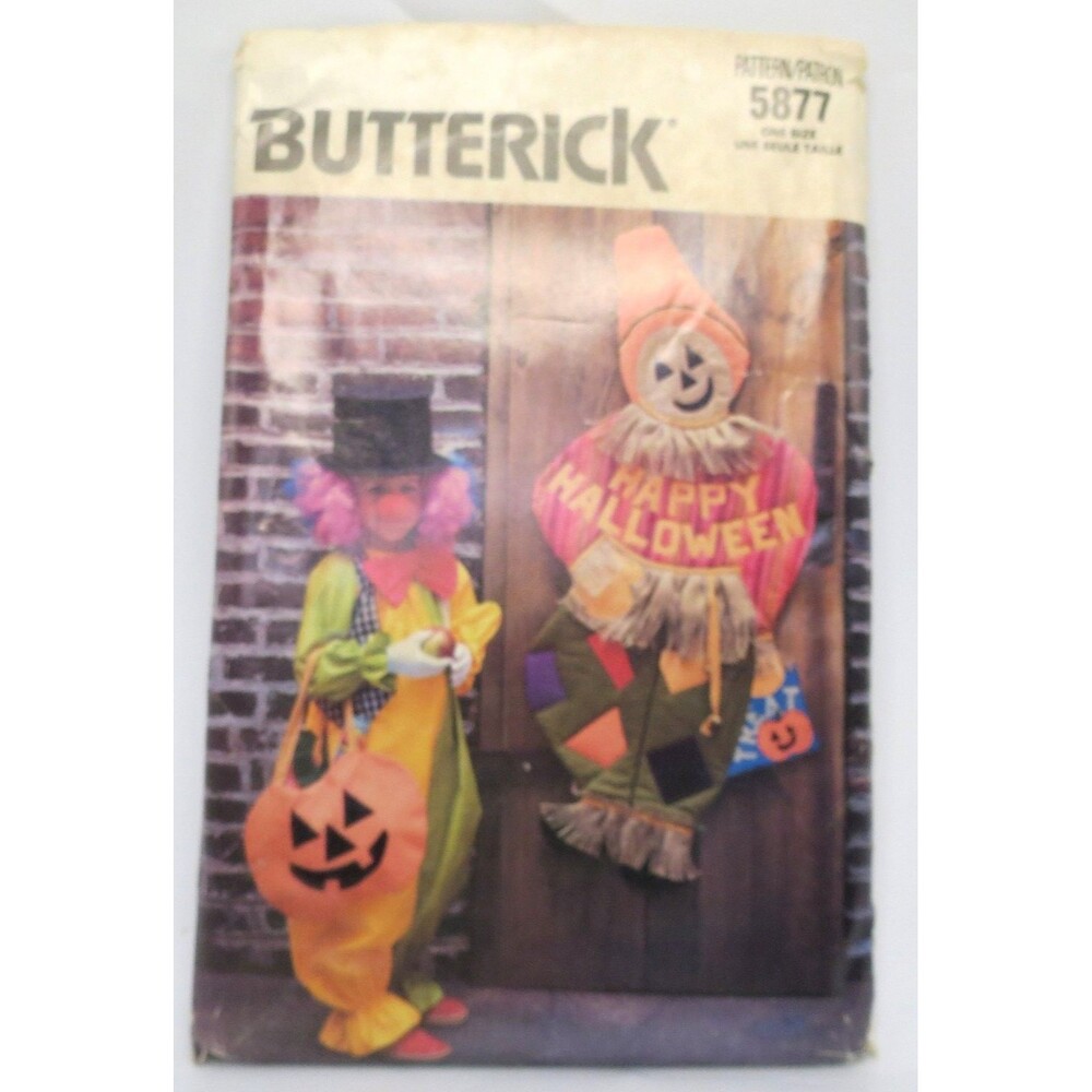Butterick 5877 Halloween Clown Costume Scarecrow Wallhanging One Size 1980s